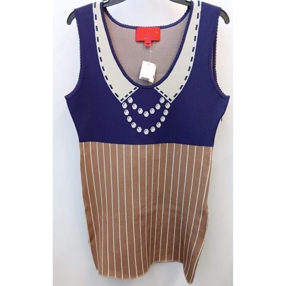 NWT Z Spoke Womens Dress Size XL Blue Tan Sleeveless Striped V Neck Summer Flowy